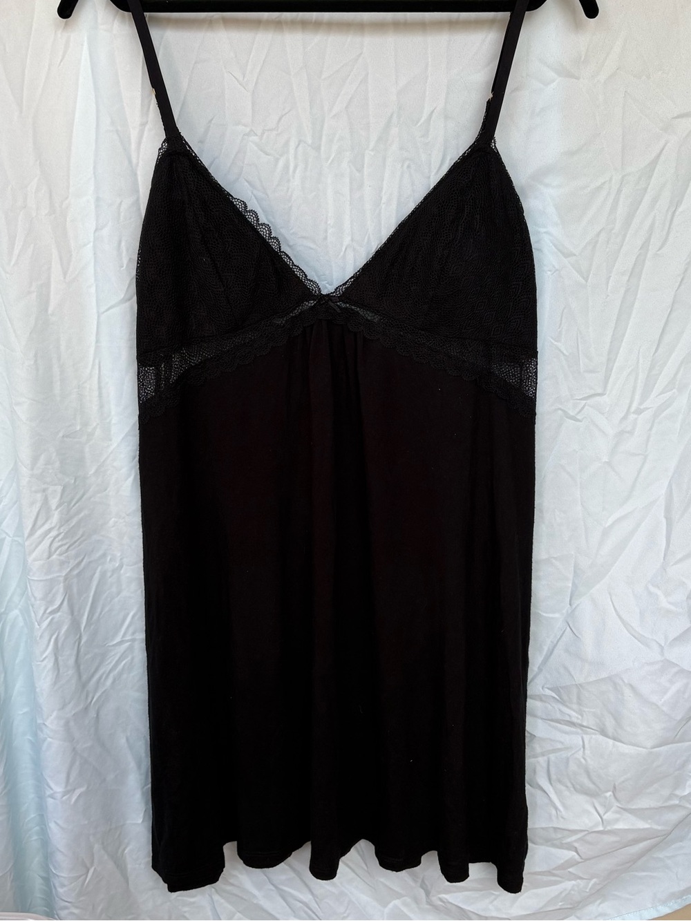 Black Lace-Trim Slip Chemise Nightdress